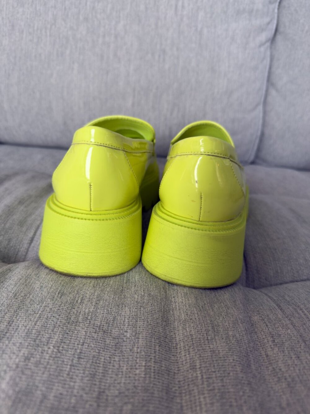 Call It Spring Izzy Neon Lime Platform Penny Loafers Chunky Lug Sole Sz 8 - Picture 7 of 11